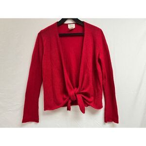 Andrea Jovine Womens Open Front Casual Cardigan Red Size Small 100% Cashmere